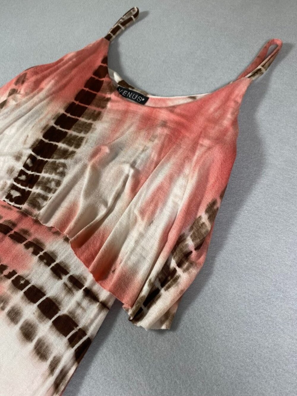 Venus Spaghetti Strap Pink Brown White Tie Dye Boho Maxi Dress Womens Size XS